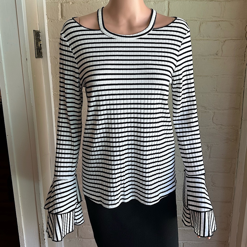 Altar’d State size small black and white stripped statement sleeve blouse